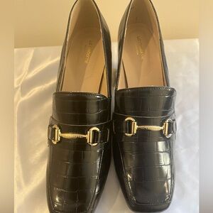 Liz Claiborne Black Croc-Patterned Block Heel with Gold Accents